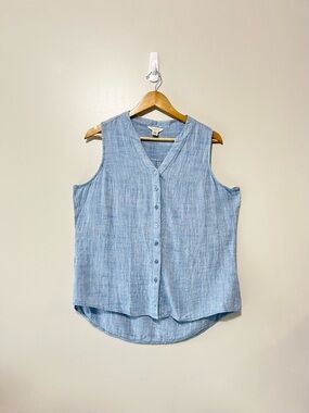 Weatherproof Vintage Light Blue Button-Front Sleeveless V-Neck Top Size Large